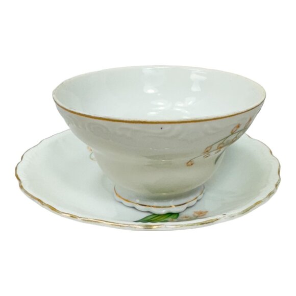 Vintage Lily of the Valley Pedestal Tea Cup & Saucer Gold Trim Made in Japan - Picture 6 of 9